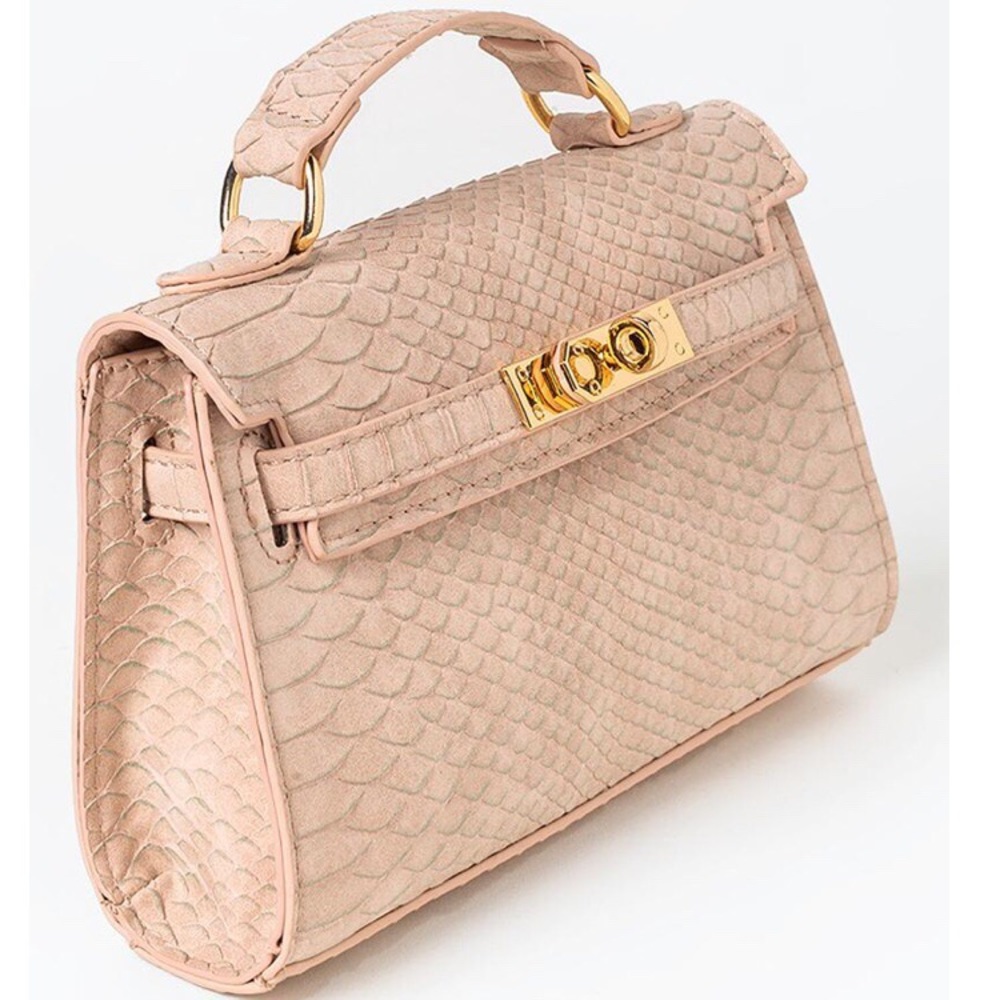 NWT Francesca’s Blush Snake Crossbody Lock Bag - Picture 2 of 8